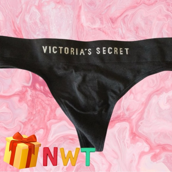 🎁NWT🎁 VS 😇 VICTORIA'S SECRET VS LOGO BLACK BIKINI THONG SIZE XS - Picture 1 of 4